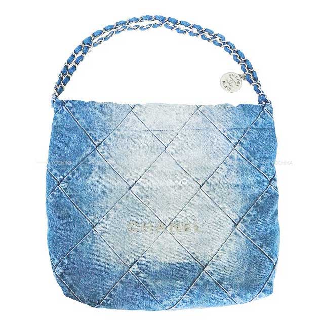 CHANEL Handbag Chanel 22 Matelasse with Medal charm Small Hobo Light Blue Washed Denim Silver HW AS3260[BRAND NEW][Authentic]