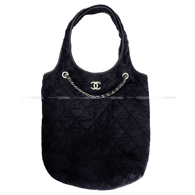 2023 CHANEL tote bag Coco beach Collection Matelasse Coco mark 2way chain Noir (Black) Cotton(Pile) Champagne Gold HW[EXCELLENT][Authentic]