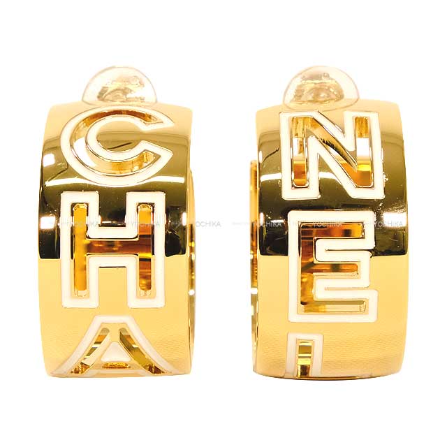 2024AW CHANEL earrings Big Hoop Clip-on Logo Gold/Blanc (White) Metal Resin Gold HW ABD654[EXCELLENT][Authentic]