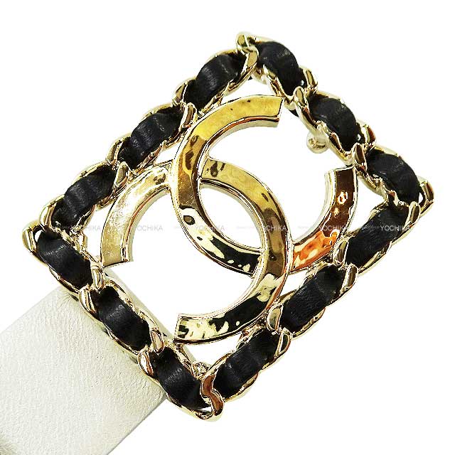 CHANEL belt Coco mark Chain Frame 70/28 Blanc (White)/Noir (Black) Calfskin Champagne Gold HW[EXCELLENT][Authentic]