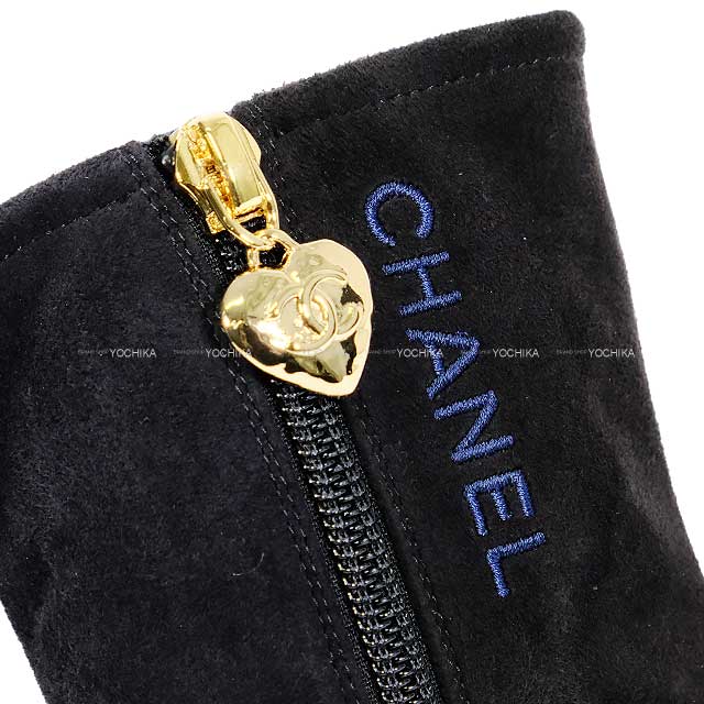 CHANEL boots Short with Heart Charm 38C Noir (Black) Suede kid skin/Patent calf skin 38C Champagne Gold HW G45195[EXCELLENT][Authentic]