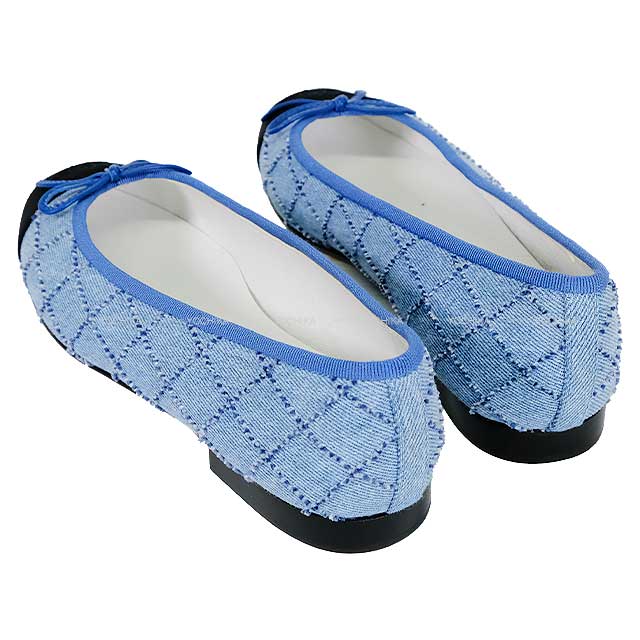 CHANEL ballet shoes(flat shoes) Flat Matelasse Coco mark Ribbon 37C  Blue Denim 37C G02819[EXCELLENT][Authentic]