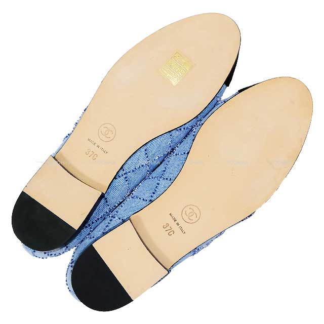 CHANEL ballet shoes(flat shoes) Flat Matelasse Coco mark Ribbon 37C  Blue Denim 37C G02819[EXCELLENT][Authentic]