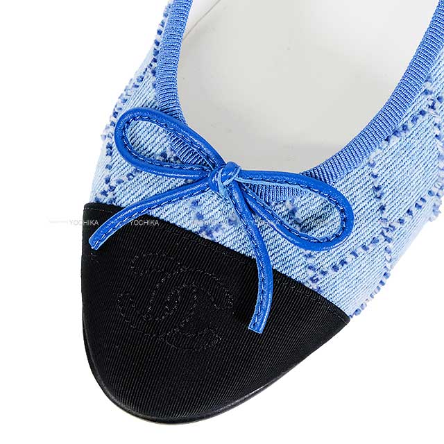 CHANEL ballet shoes(flat shoes) Flat Matelasse Coco mark Ribbon 37C  Blue Denim 37C G02819[EXCELLENT][Authentic]