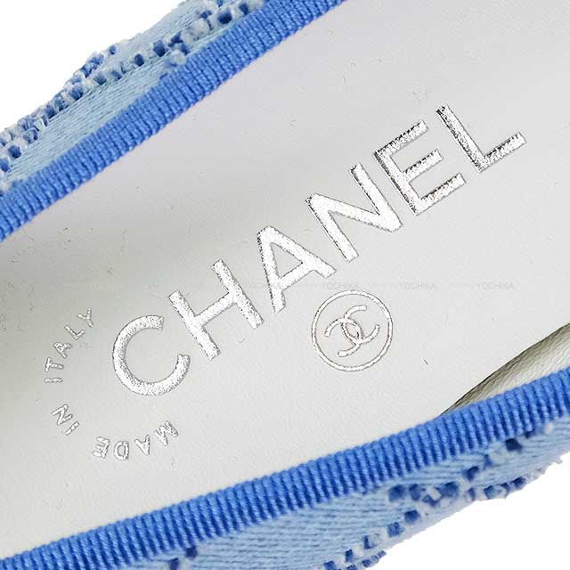 CHANEL ballet shoes(flat shoes) Flat Matelasse Coco mark Ribbon 37C  Blue Denim 37C G02819[EXCELLENT][Authentic]