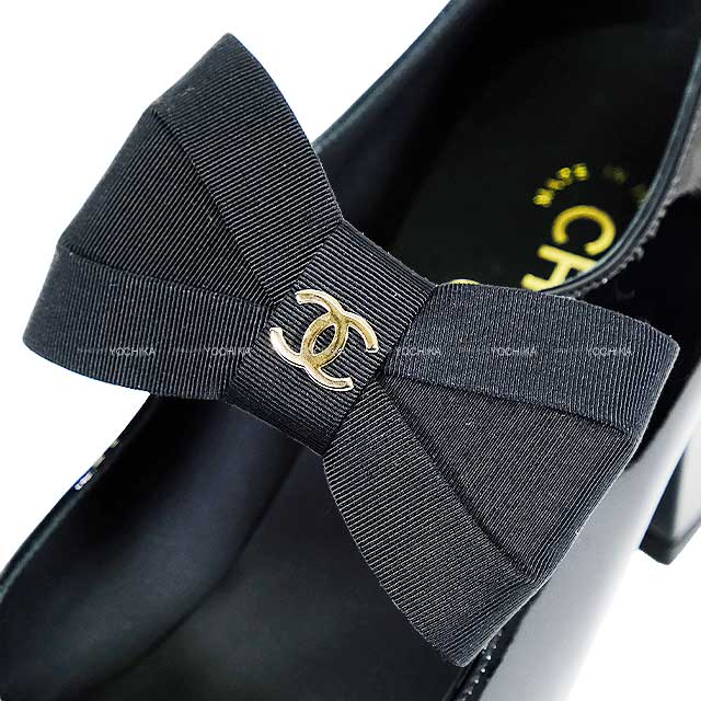 CHANEL pumps Mary Jane Coco mark Ribbon #38 Noir (Black) Patent calf skin 38 G45356[BRAND NEW][Authentic]