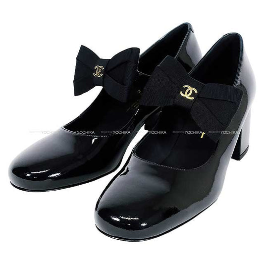 CHANEL pumps Mary Jane Coco mark Ribbon #38 Noir (Black) Patent calf skin 38 G45356[BRAND NEW][Authentic]