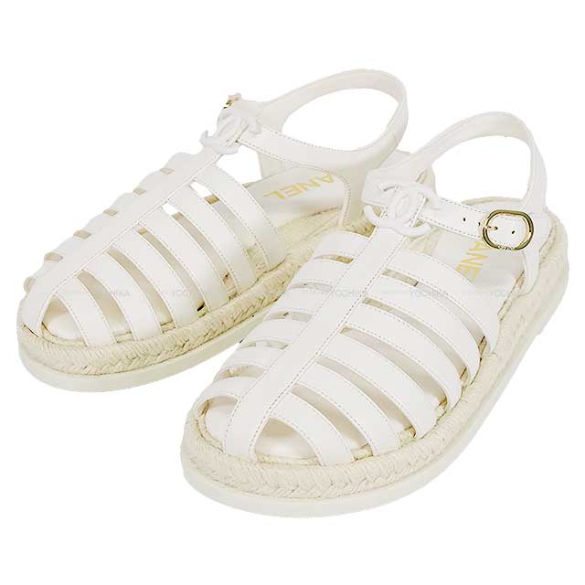 2024 Cruise New CHANEL sandals Graduater Coco mark Espadrille #38 Blanc (White) Calfskin 38 Champagne Gold HW G45425[BRAND NEW][Authentic]