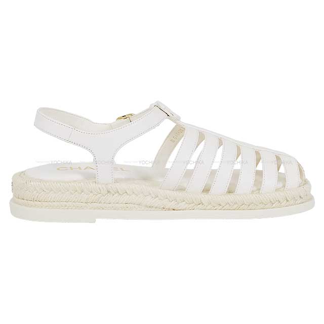 2024 Cruise New CHANEL sandals Graduater Coco mark Espadrille #38 Blanc (White) Calfskin 38 Champagne Gold HW G45425[BRAND NEW][Authentic]