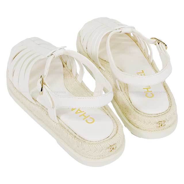 2024 Cruise New CHANEL sandals Graduater Coco mark Espadrille #38 Blanc (White) Calfskin 38 Champagne Gold HW G45425[BRAND NEW][Authentic]