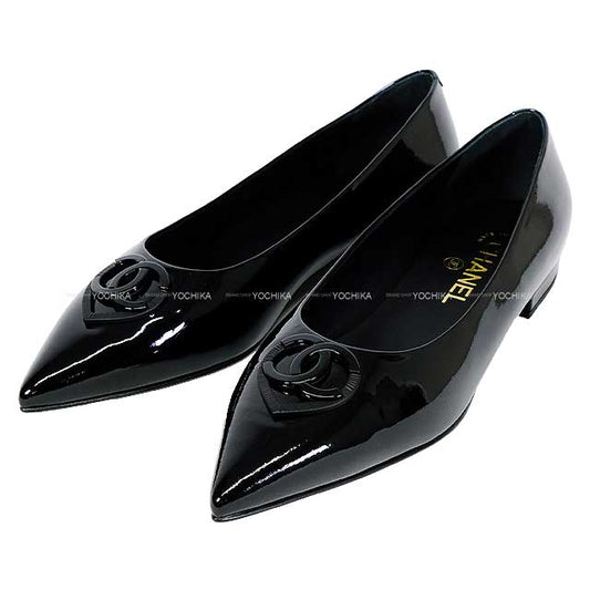 2025 Cruise NEW CHANEL Flat shoes Heart COCO Mark #38 Noir (Black) Patent Enamel Leather Champagne Gold HW G46161[BRAND NEW][Authentic]