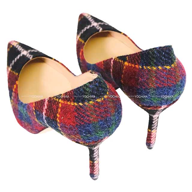 MANOLO BLAHNIK pumps BB Tartan check jewel buckle #38 Red/Multicolor Wool[BRAND NEW][Authentic]