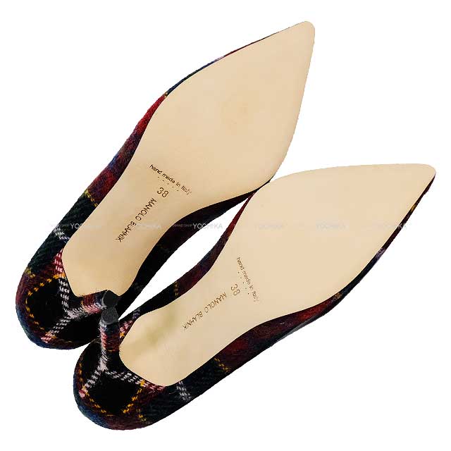 MANOLO BLAHNIK pumps BB Tartan check jewel buckle #38 Red/Multicolor Wool[BRAND NEW][Authentic]