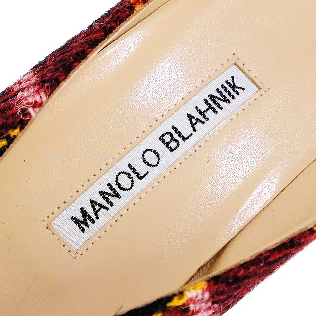 MANOLO BLAHNIK pumps BB Tartan check jewel buckle #38 Red/Multicolor Wool[BRAND NEW][Authentic]