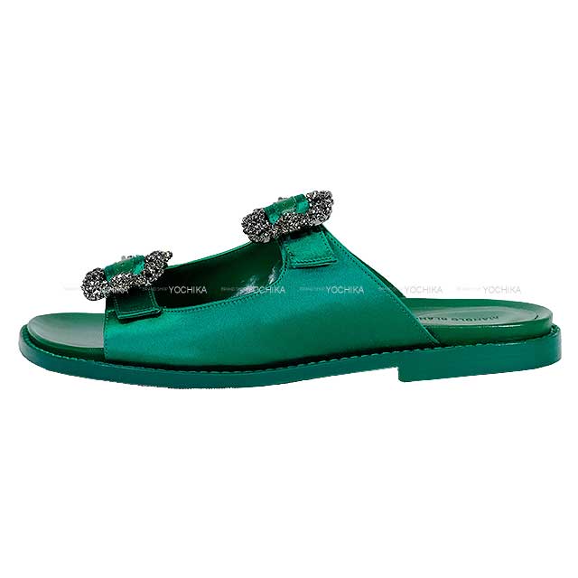 MANOLO BLAHNIK sandals STURLUSHANGI HANGISI #38 Green Satin[BRAND NEW][Authentic]