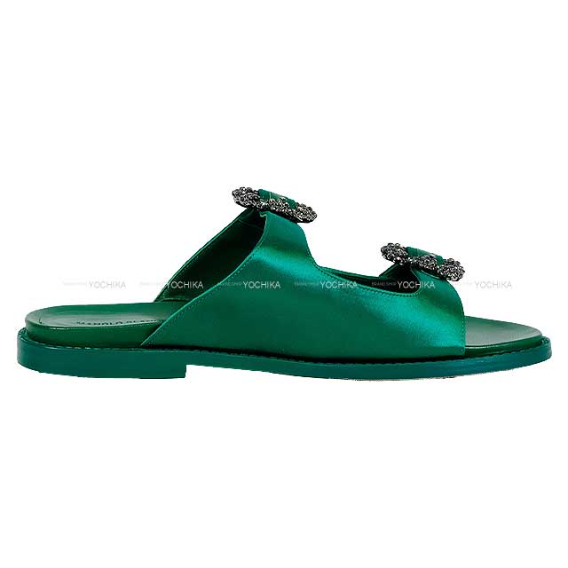 MANOLO BLAHNIK sandals STURLUSHANGI HANGISI #38 Green Satin[BRAND NEW][Authentic]