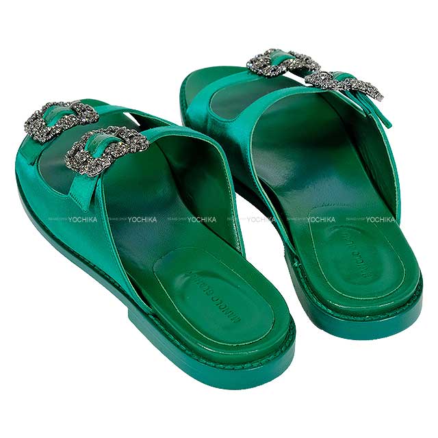 MANOLO BLAHNIK sandals STURLUSHANGI HANGISI #38 Green Satin[BRAND NEW][Authentic]