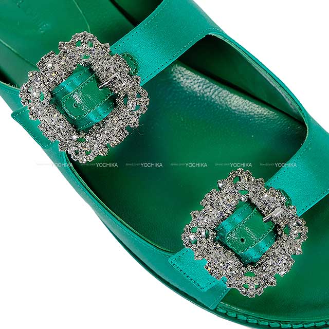 MANOLO BLAHNIK sandals STURLUSHANGI HANGISI #38 Green Satin[BRAND NEW][Authentic]