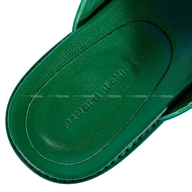 MANOLO BLAHNIK sandals STURLUSHANGI HANGISI #38 Green Satin[BRAND NEW][Authentic]