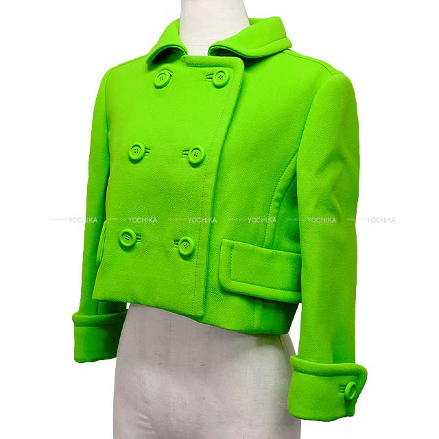 MIUMIU Ladies Jacket Double Breasted Natte Cropped Lightgreen Wool 40 MH1959[BRAND NEW][Authentic]