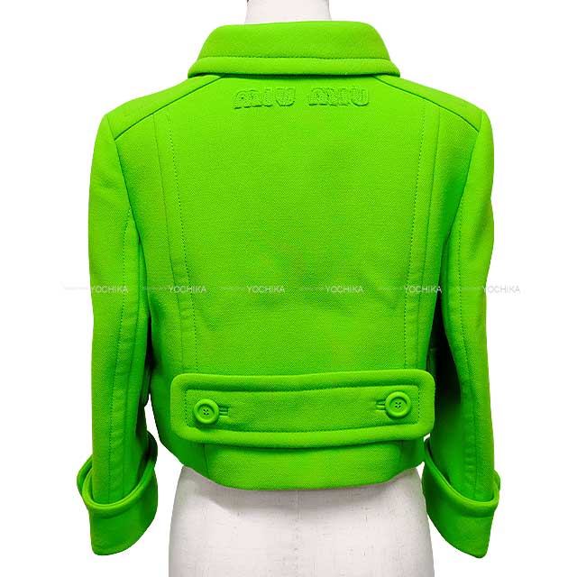 MIUMIU Ladies Jacket Double Breasted Natte Cropped Lightgreen Wool 40 MH1959[BRAND NEW][Authentic]