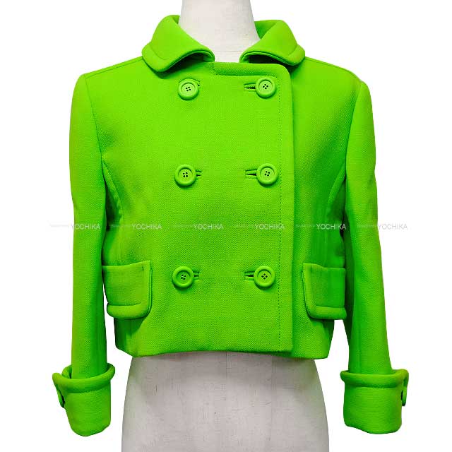 MIUMIU Ladies Jacket Double Breasted Natte Cropped Lightgreen Wool 40 MH1959[BRAND NEW][Authentic]