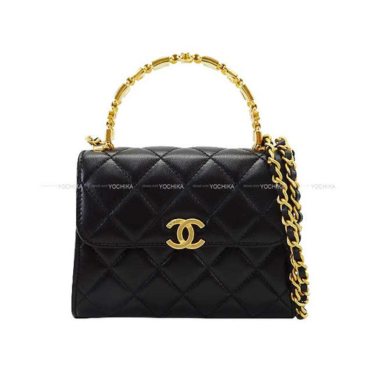 CHANEL Shoulder bag Matelasse Top Handle Chain Coco mark Noir (Black) Lambskin Antique Gold HW AP2945[EXCELLENT][Authentic]