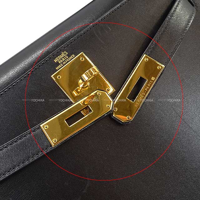 [Pre-loved] HERMES Shoulder bag Kelly28 Sellier Noir (Black) Box Calf Gold HW Stamp □F[USED AB][Authentic]