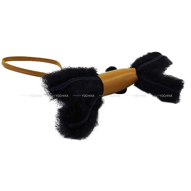 HERMES bag charm Buddy Dog Noir (Black)/Kraft Agneau Milo/ Stamp K[BRAND NEW][Authentic]