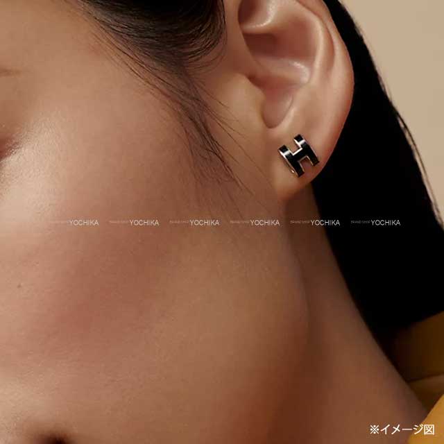 HERMES pierced earring Mini Pop H Noir (Black) Silver Plated/lacquer[BRAND NEW][Authentic]