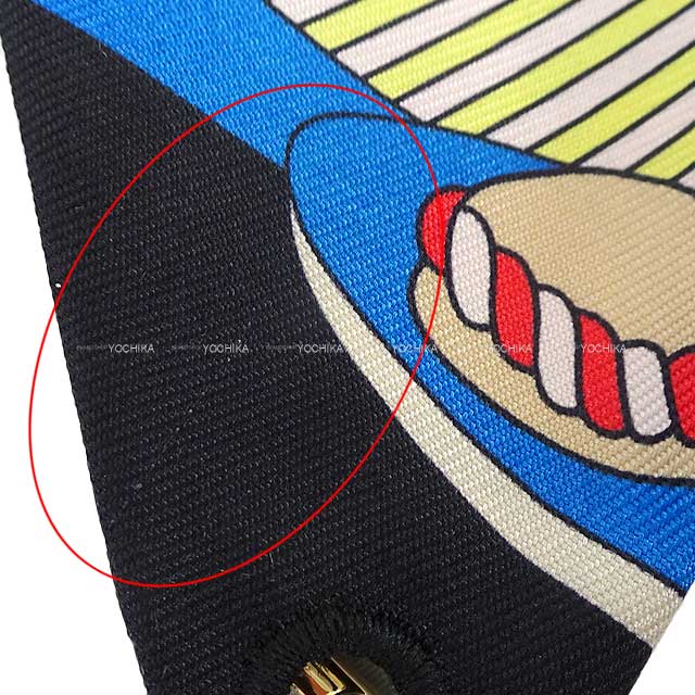 2023 AW HERMES scarf Twilly Charm Patisserie Francaise Noir (Black)/Blanc (White)/Blue Cotton100% Champagne Gold HW[EXCELLENT][Authentic]