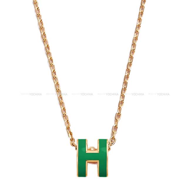 HERMES necklace Mini Pop H Malachite Rosegold plated/Lacquer Rose Gold HW[EXCELLENT][Authentic]