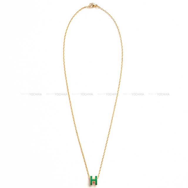 HERMES necklace Mini Pop H Malachite Rosegold plated/Lacquer Rose Gold HW[EXCELLENT][Authentic]