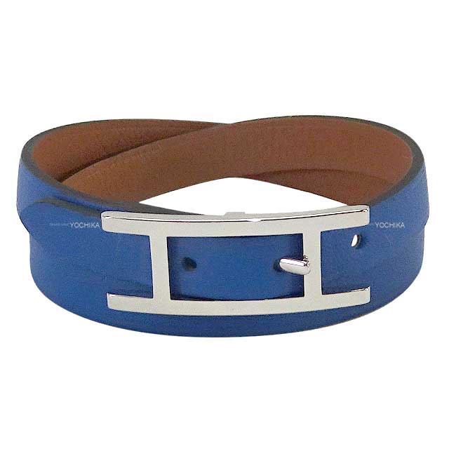 HERMES bracelet Reversible Be Hapi Double Tour #T2 Bleu France/Gold Veau Swift Silver HW[BRAND NEW][Authentic]