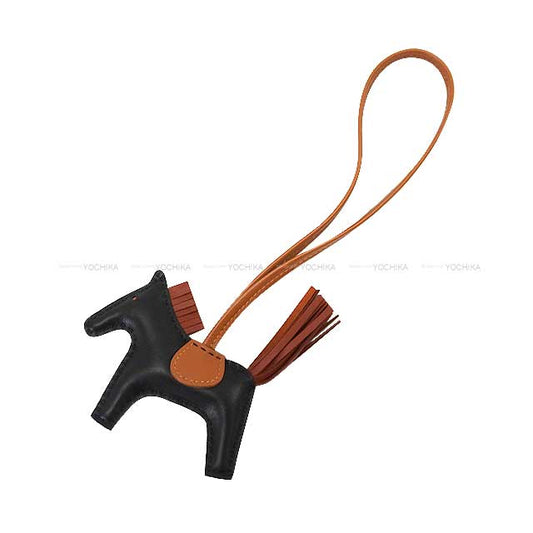 HERMES bag charm Rodeo PM Noir (Black)/Sienne/Gold Agneau Milo/Veau Swift Stamp W[BRAND NEW][Authentic]