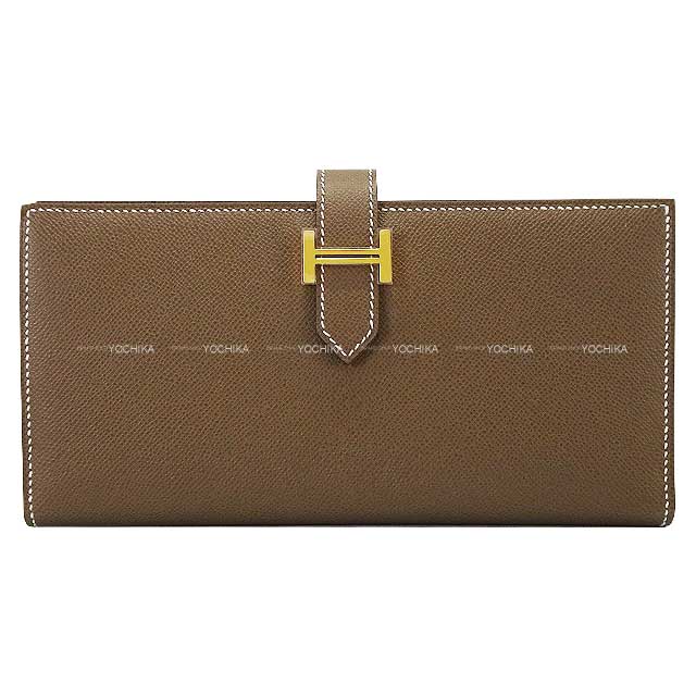 HERMES long wallet Bearn Soufflet Etoupe Veau Madame Gold HW Stamp K[BRAND NEW][Authentic]