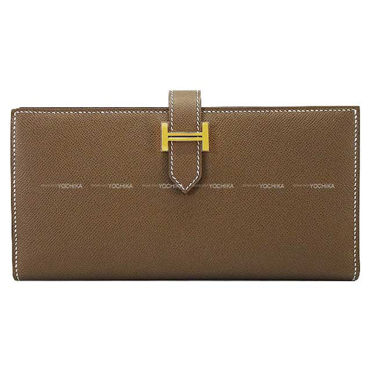 HERMES long wallet Bearn Soufflet Etoupe Veau Madame Gold HW Stamp K[BRAND NEW][Authentic]