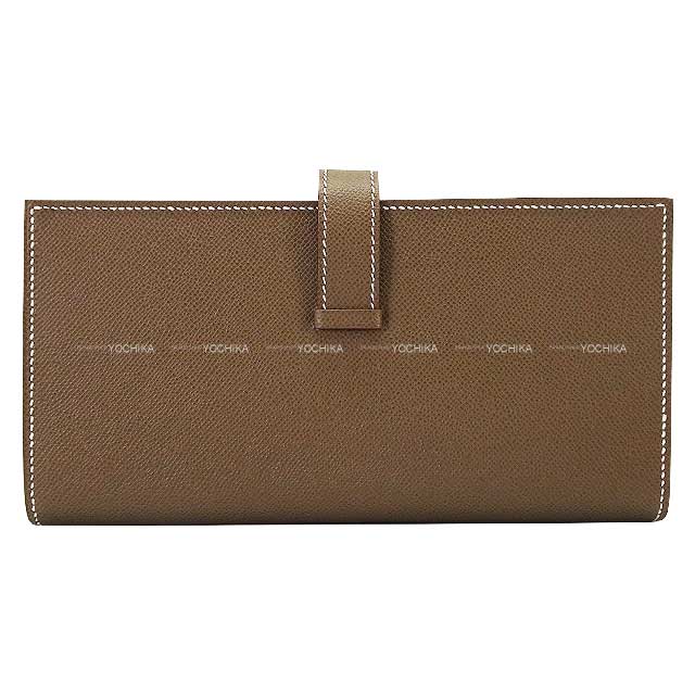 HERMES long wallet Bearn Soufflet Etoupe Natural Graine Gold HW Stamp W[BRAND NEW][Authentic]