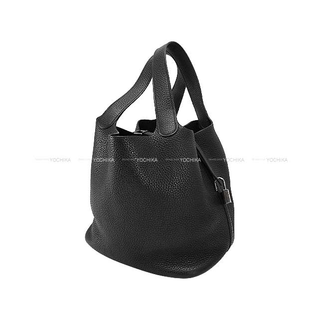 [Pre-loved] HERMES Handbag Picotin Lock 22 MM Noir (Black) Epsom Souple Silver HW Stamp C[USED SA][Authentic]