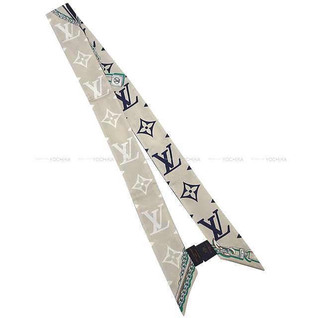 LOUIS VUITTON scarf Ultimate Monogram Bandeau Blue Marine/Beige Silk M77778[EXCELLENT][Authentic]