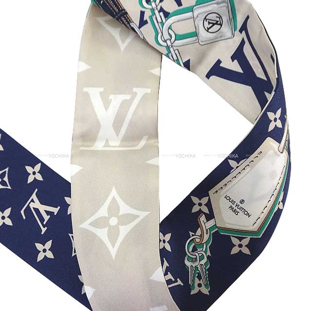 LOUIS VUITTON scarf Ultimate Monogram Bandeau Blue Marine/Beige Silk M77778[EXCELLENT][Authentic]