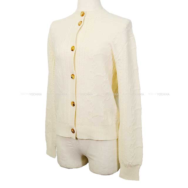 2022AW HERMES Cardigan Cable stich knit La Promenade du Matin Ivory Virgin wool/Cashmere 34[EXCELLENT][Authentic]