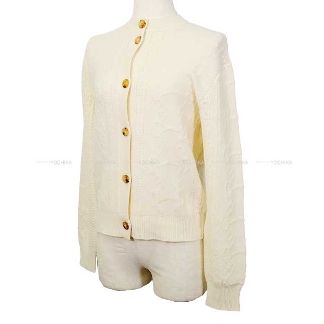 2022AW HERMES Cardigan Cable stich knit La Promenade du Matin Ivory Virgin wool 80%/Cashmere 20% 34[EXCELLENT][Authentic]