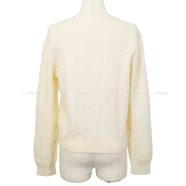 2022AW HERMES Cardigan Cable stich knit La Promenade du Matin Ivory Virgin wool 80%/Cashmere 20% 34[EXCELLENT][Authentic]