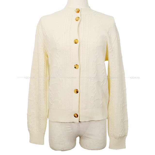 2022AW HERMES Cardigan Cable stich knit La Promenade du Matin Ivory Virgin wool 80%/Cashmere 20% 34[EXCELLENT][Authentic]