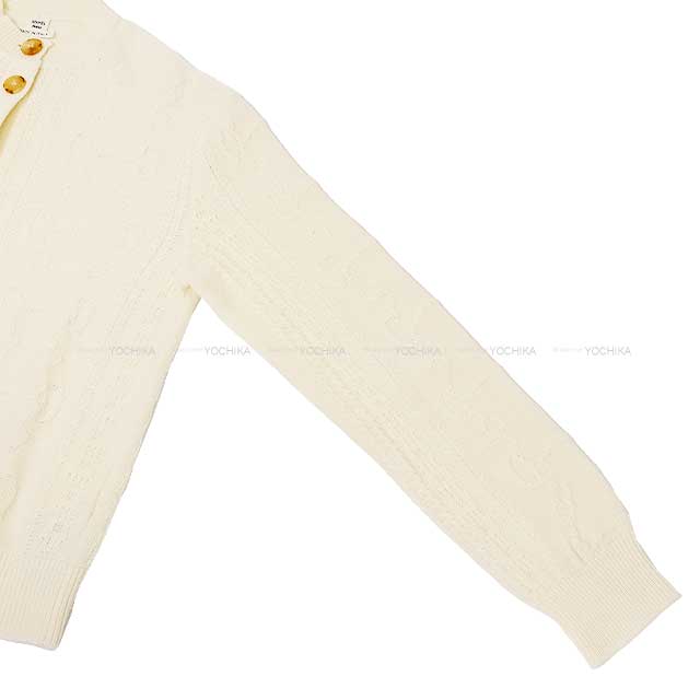 2022AW HERMES Cardigan Cable stich knit La Promenade du Matin Ivory Virgin wool/Cashmere 34[EXCELLENT][Authentic]