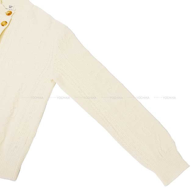 2022AW HERMES Cardigan Cable stich knit La Promenade du Matin Ivory Virgin wool 80%/Cashmere 20% 34[EXCELLENT][Authentic]