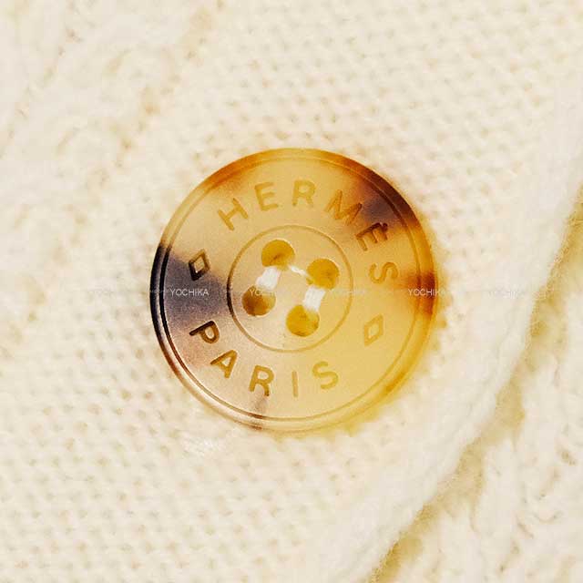 2022AW HERMES Cardigan Cable stich knit La Promenade du Matin Ivory Virgin wool 80%/Cashmere 20% 34[EXCELLENT][Authentic]