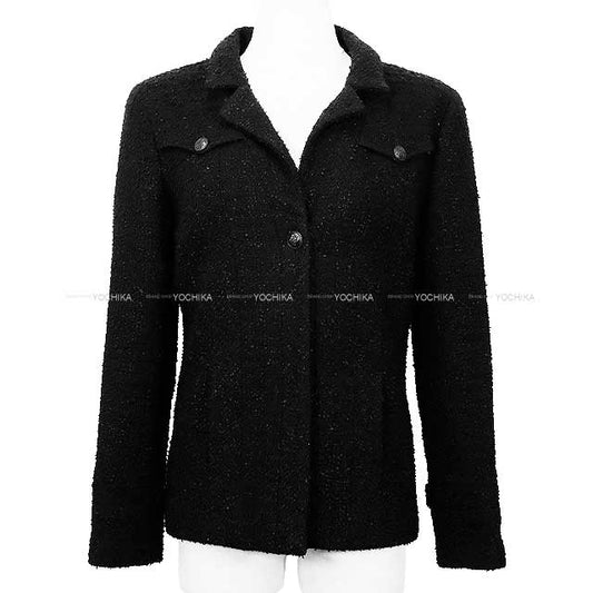 [Pre-loved] CHANEL COCOIt is with a ribbon button tweed jacket collar black Wool 70%/Nylon30％ 36 Black HW P24331[LIKE NEW][Authentic]