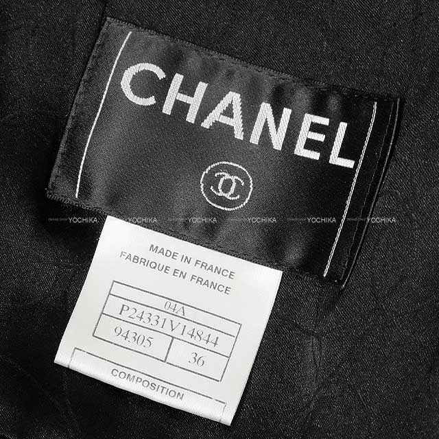 [Pre-loved] CHANEL COCOIt is with a ribbon button tweed jacket collar black Wool 70%/Nylon30％ 36 Black HW P24331[LIKE NEW][Authentic]